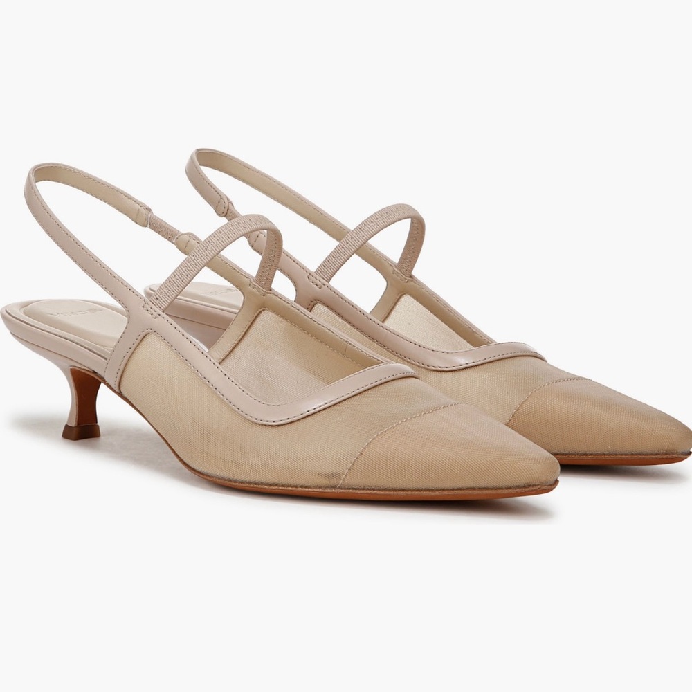 Vince Venice Leather and Mesh Slingback Kitten Heel
